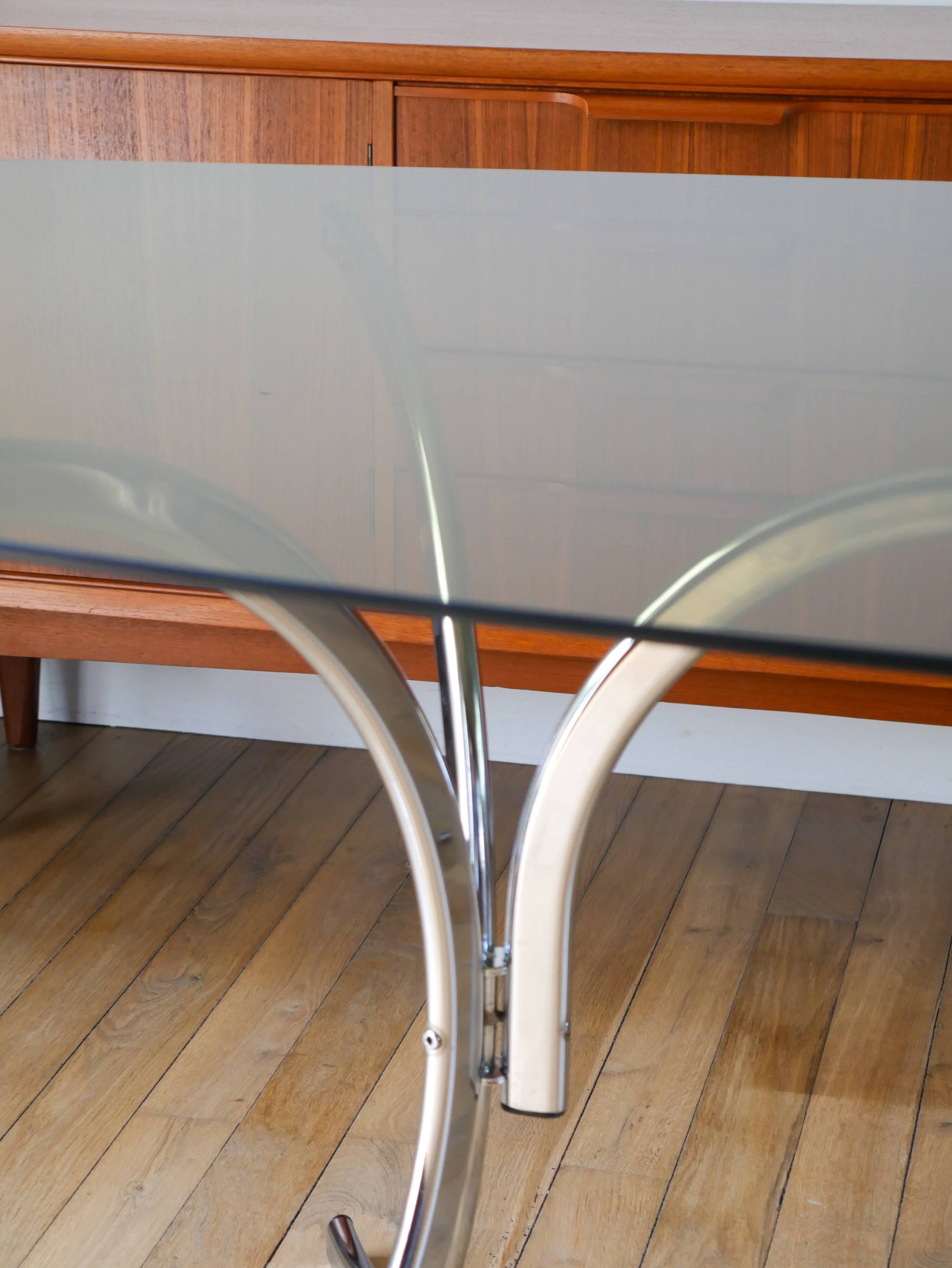 Coffee table in smoked glass and chrome legs, Design, 1970