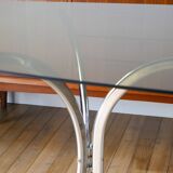 Coffee table in smoked glass and chrome legs, Design, 1970