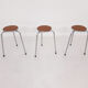 Set of 3 chrome stools with cognac leather seating, 1960's