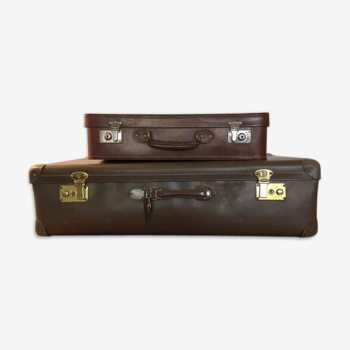 Set 2 vintage suitcases in vulcanized fiber and leather