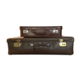 Set 2 vintage suitcases in vulcanized fiber and leather