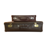 Set 2 vintage suitcases in vulcanized fiber and leather