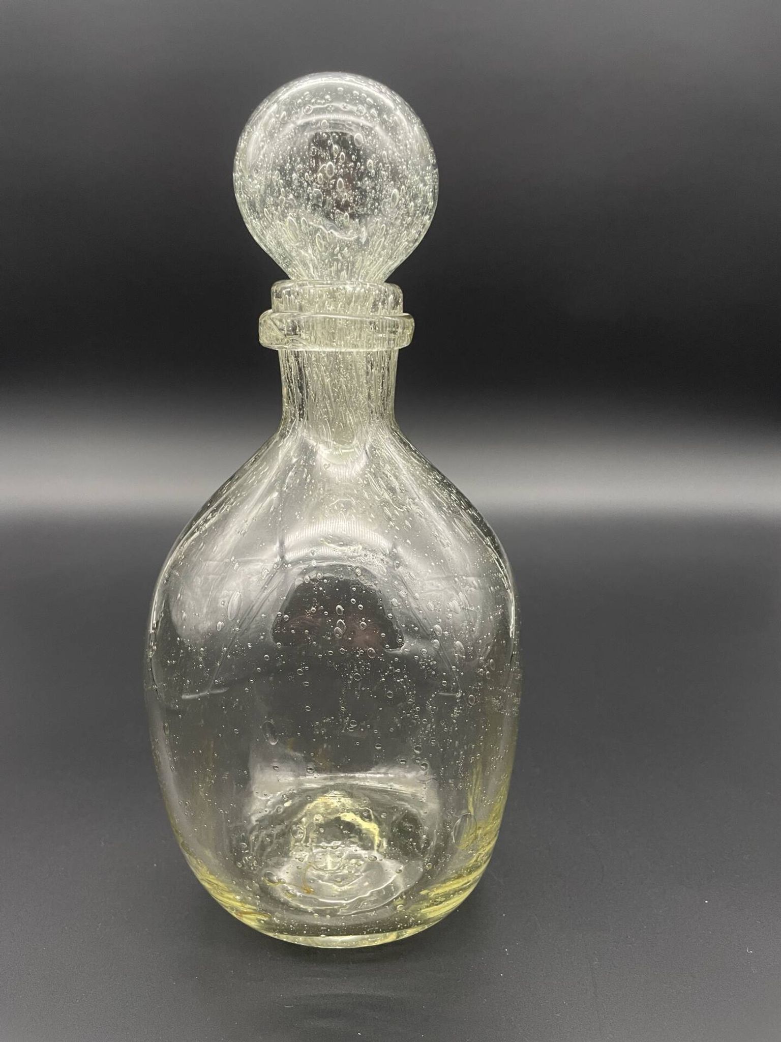 Vintage carafe from Verrerie de Biot in bubble glass with a round stopper.