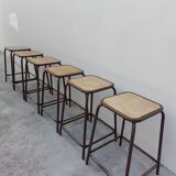 Series of 6 old workshop iron stools 1980