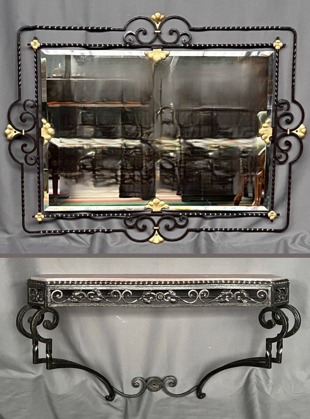 Mirror with Art Deco style console.