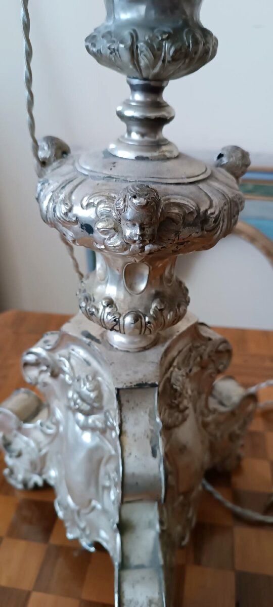 Antique Silver Metal Chandelier, Lamp