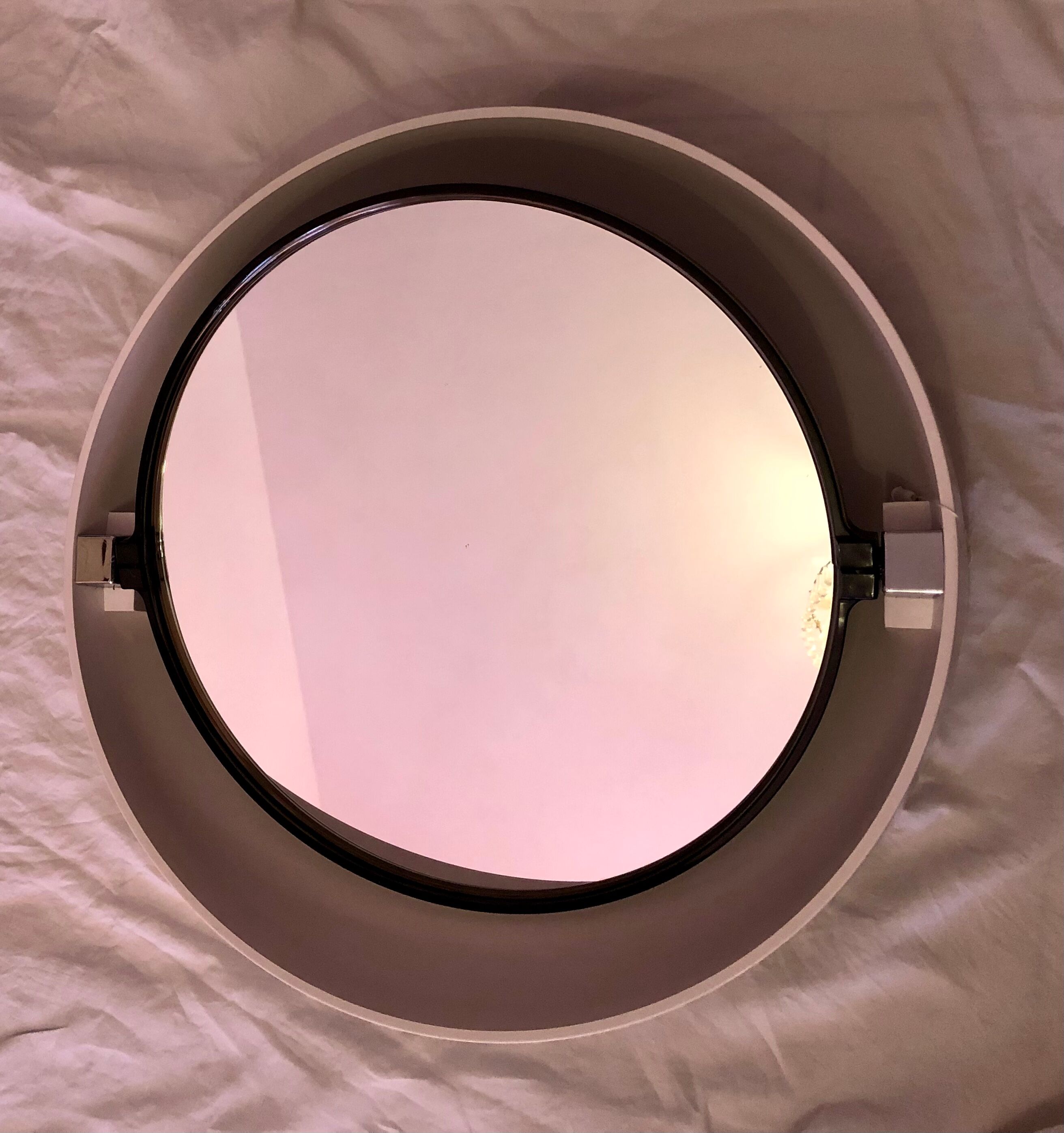 Vintage Space age 70 backlit swivel round mirror 61cm