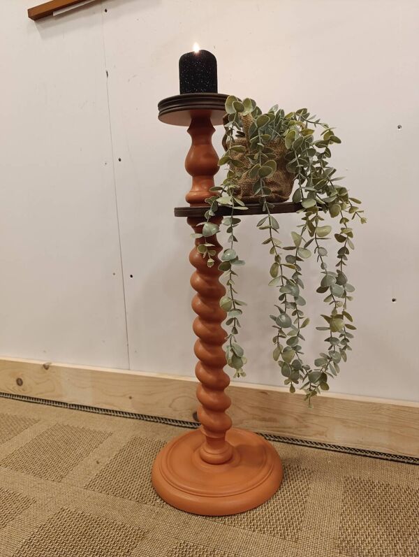 Guéridon Torsadé Vintage Relooké - Terracotta, Noyer & Cuivre
