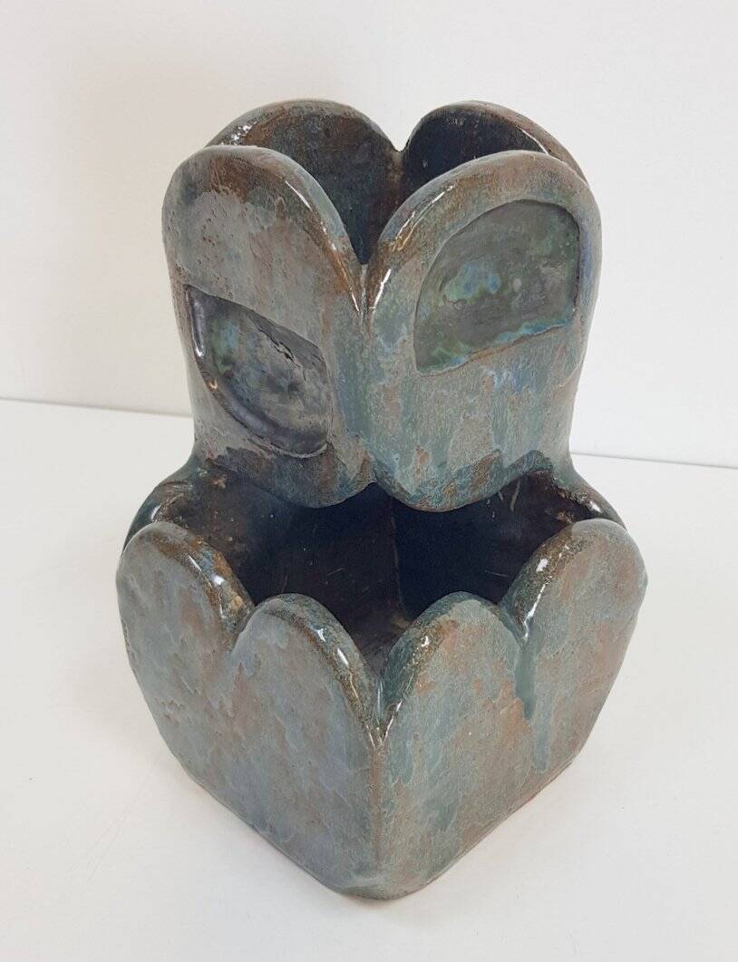 Brutalist Green Glazed Ceramic Flowerpot, 1960s