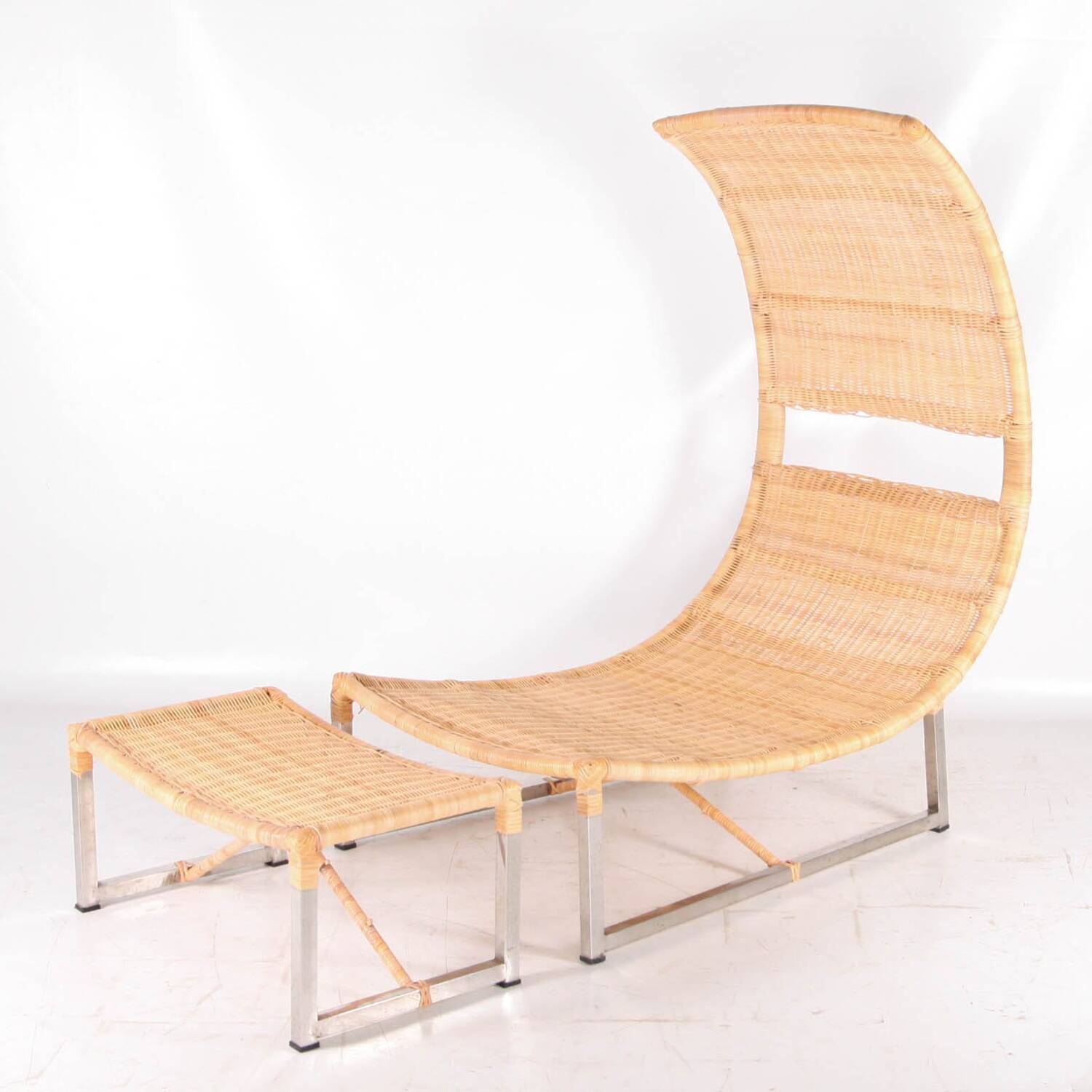 Pair of metal and rattan armchairs