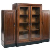 Art Deco walnut birdseye maple Amsterdam school cabinet with glass doors, 1930s
