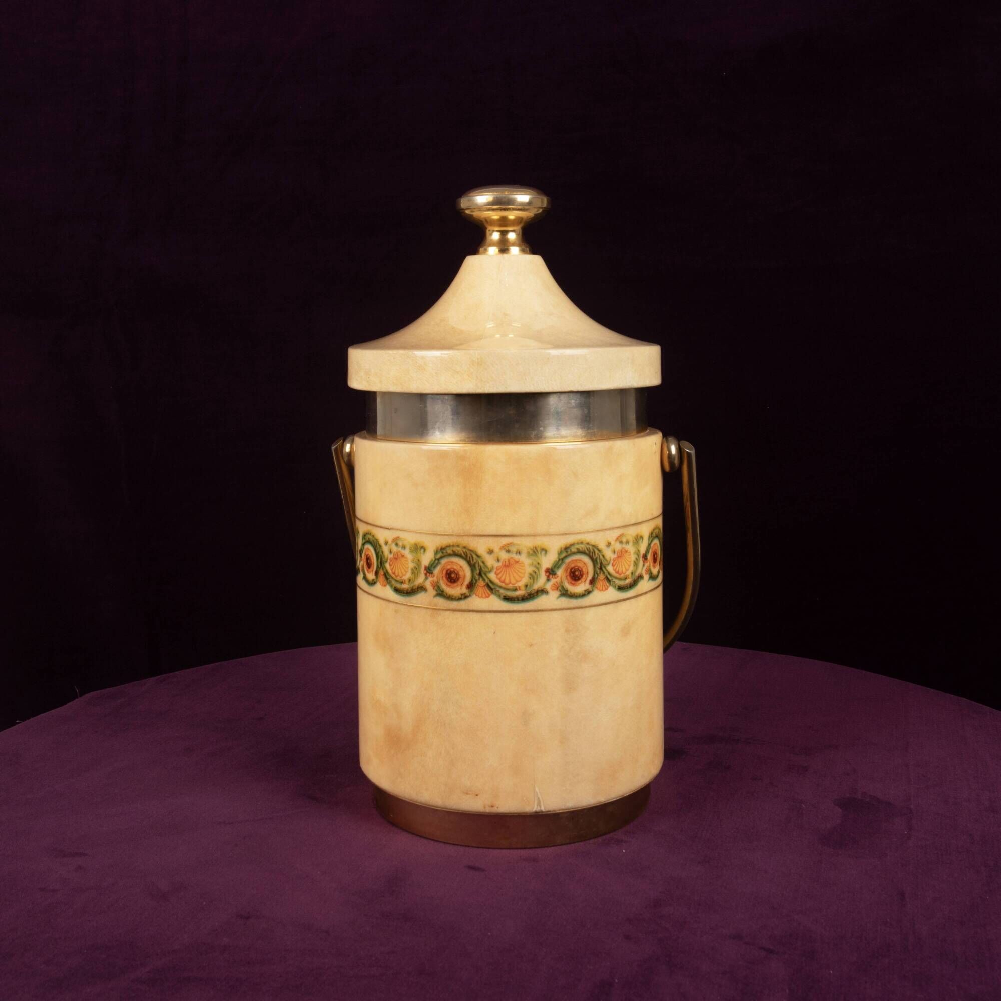 Aldo Tura Mod. 1225D Goatskin Parchment Ice Bucket / Thermos Italy 1970