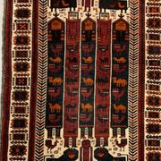 Vintage Tribal Lion Rug 204x110 cm, Old Tribal Wool Carpet, Black, Red Cream