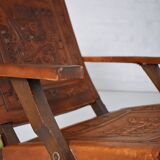 Ecuadorian wood and leather folding chair by Angel Pazmino