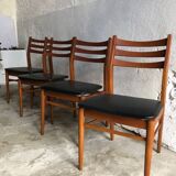 Set of 4 wooden and black imitation leather chairs, Scandinavian chair, wooden chair