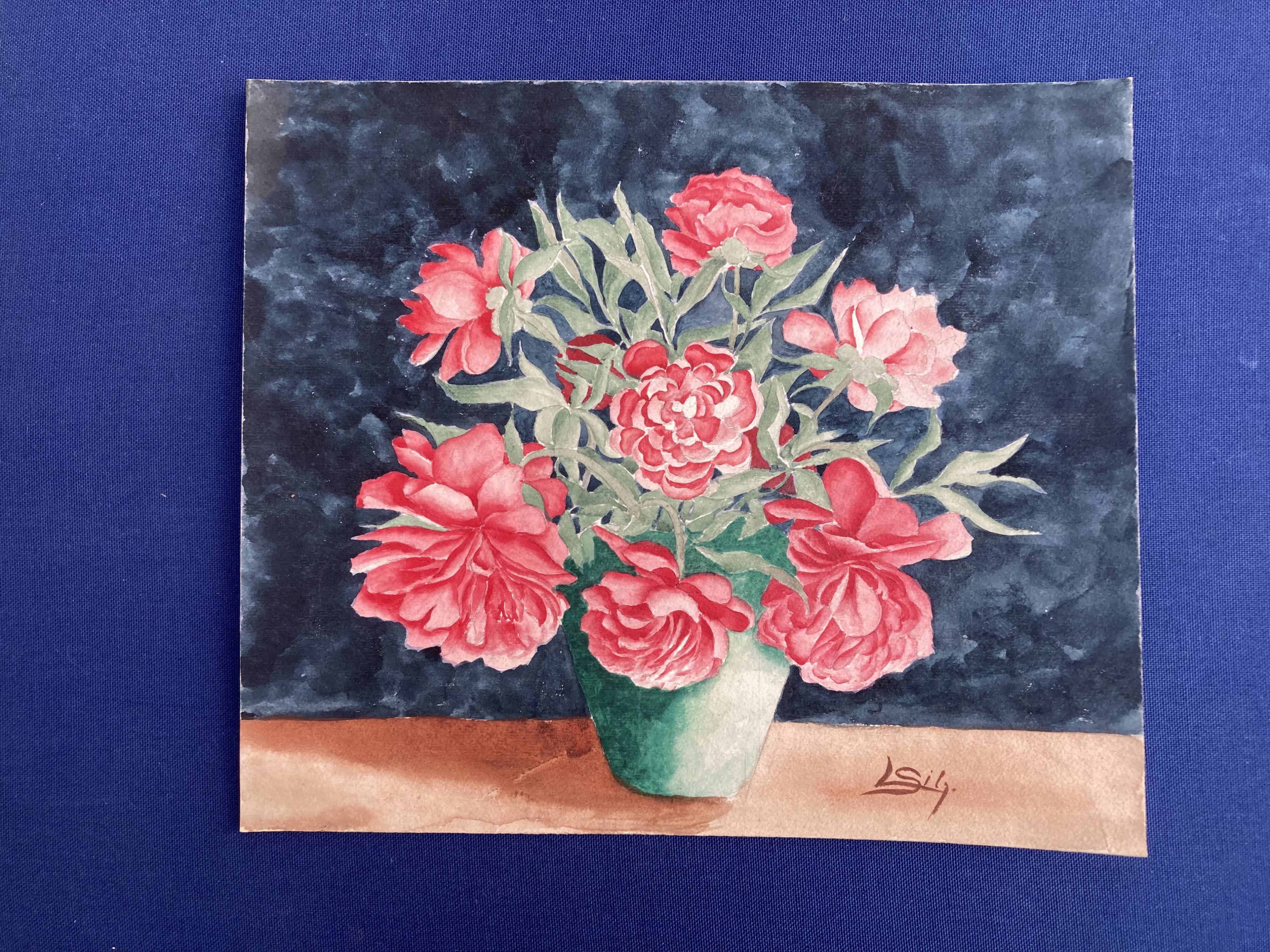 Vintage watercolor with peonies