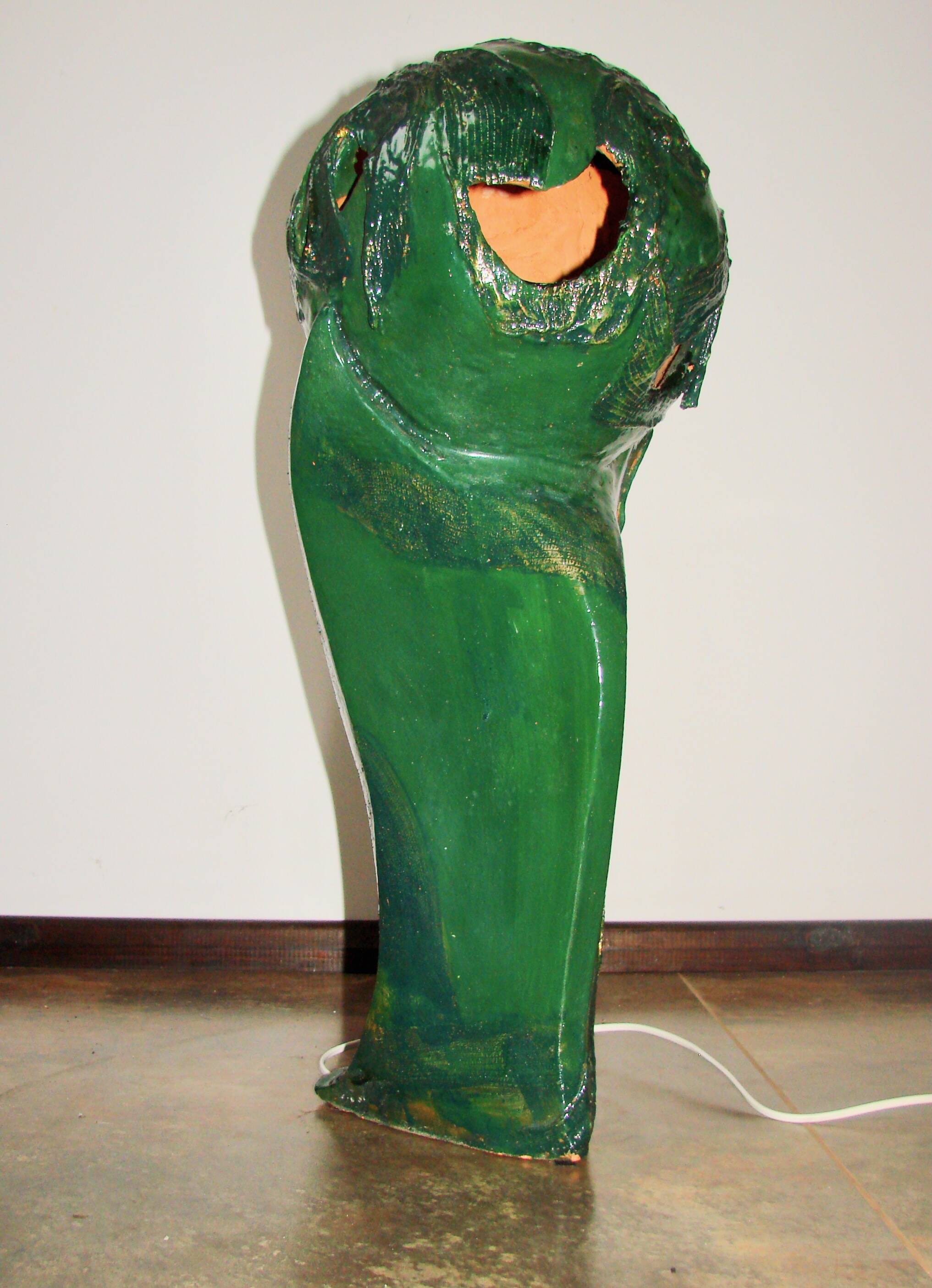 ‘Head’ sculpture lamp, glazed ceramic, vintage, Poland, 20th century