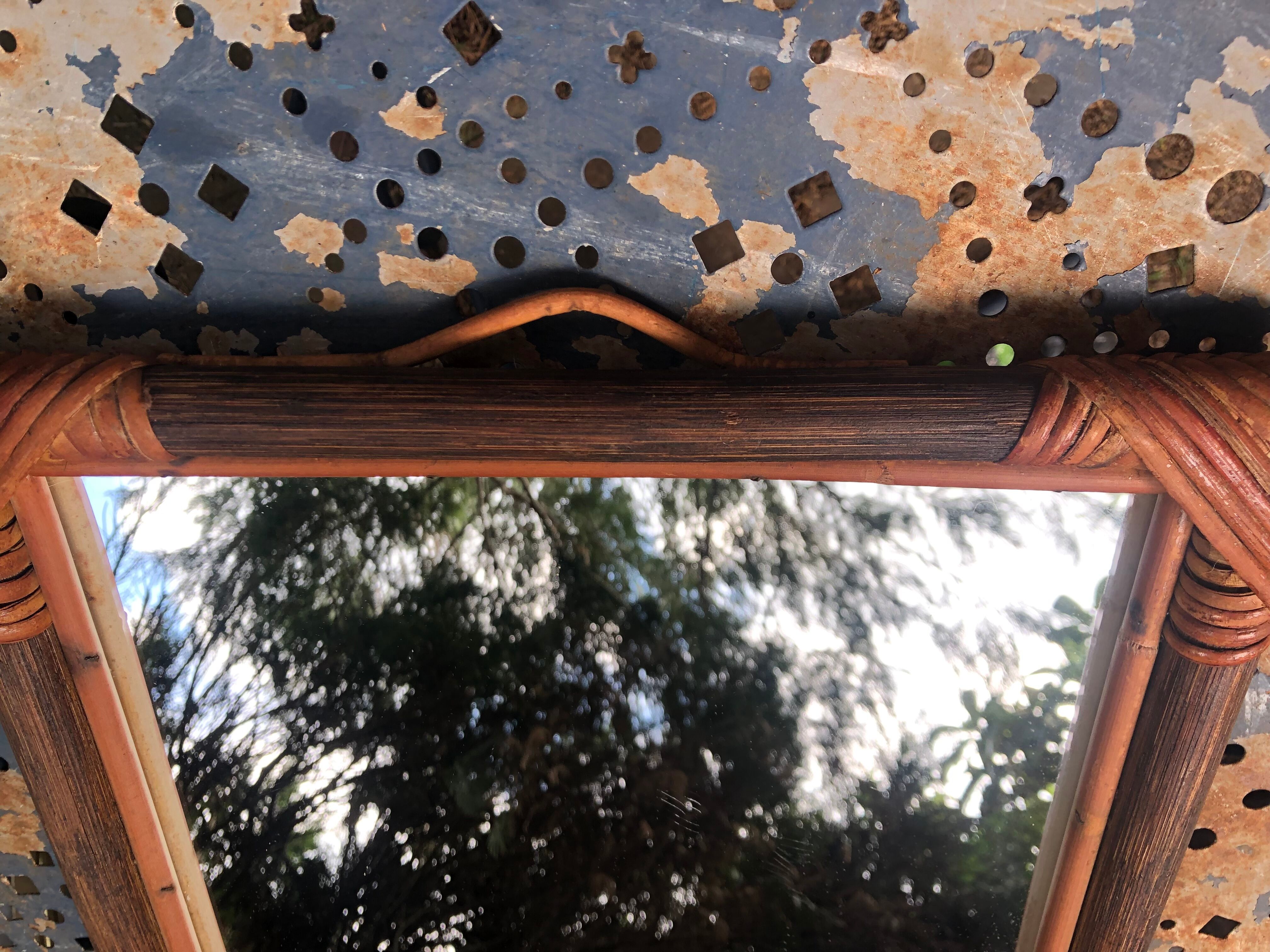 Mirror in wood and rattan 60s