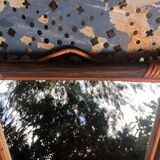 Miroir bois et rotin vintage années 60