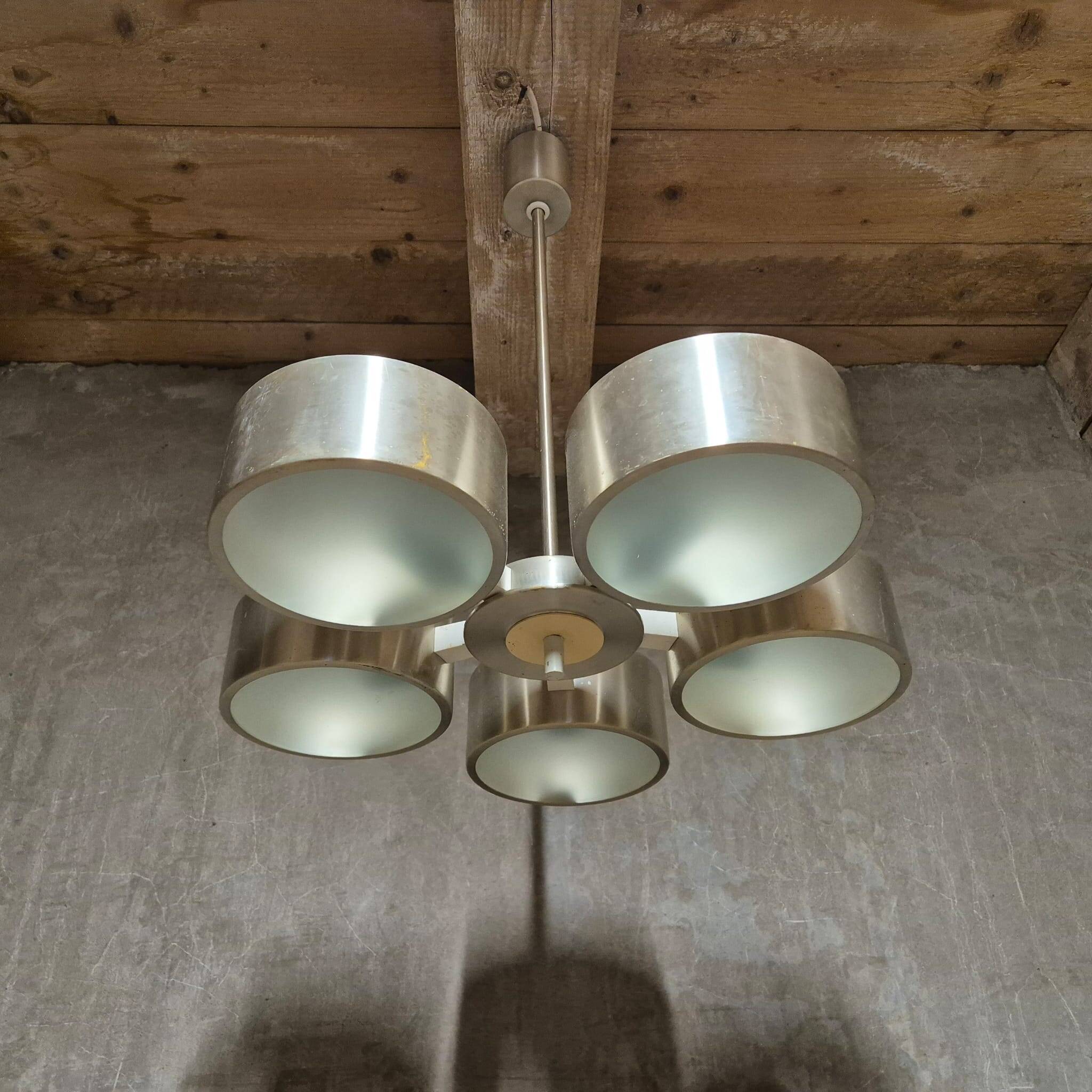 Vintage Aluminum & Glass Chandelier, Germany, 1970s