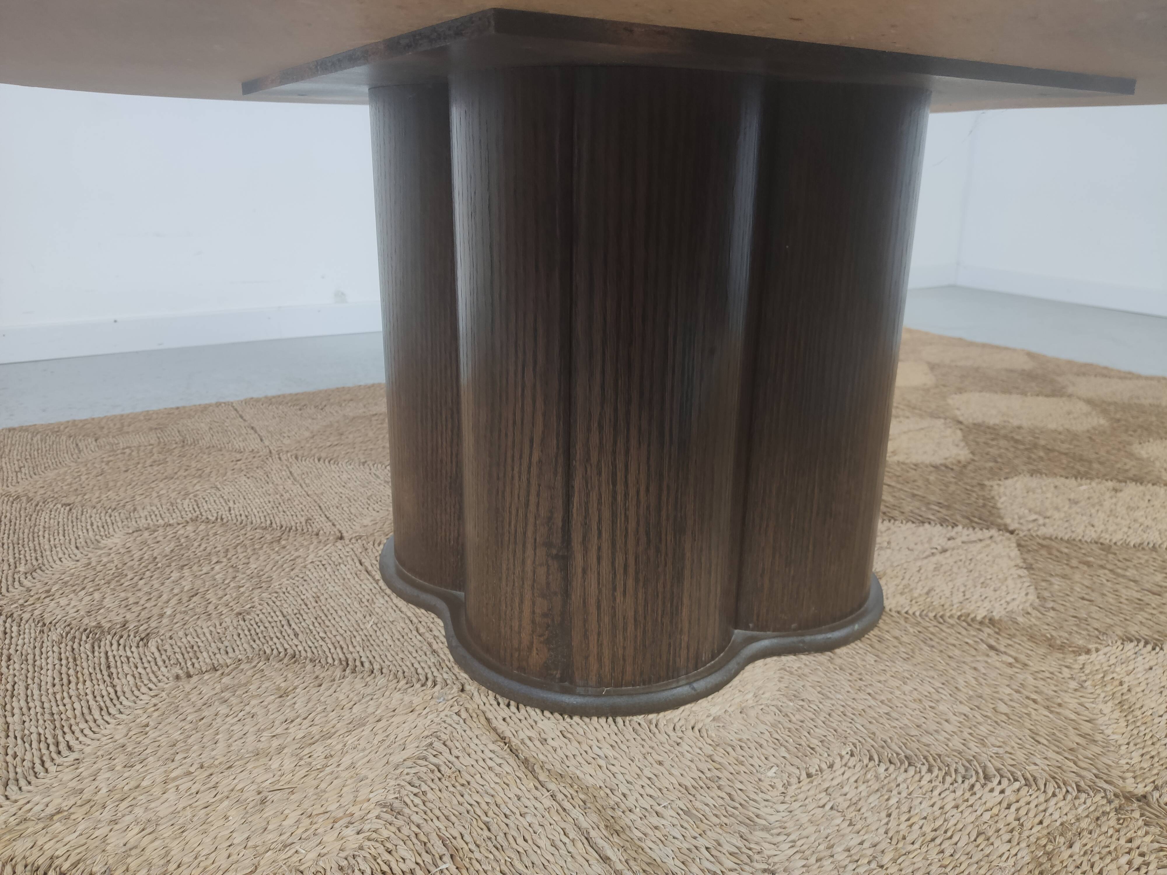 Coffee table in travertine and wood 80s