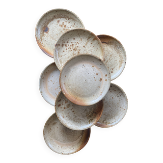 Set of 8 handcrafted pyrite stoneware plates – 1970s/80s