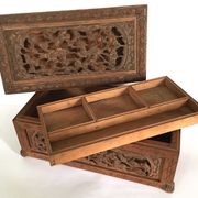 Carved wooden box Indochina late 19th early 20th popular art