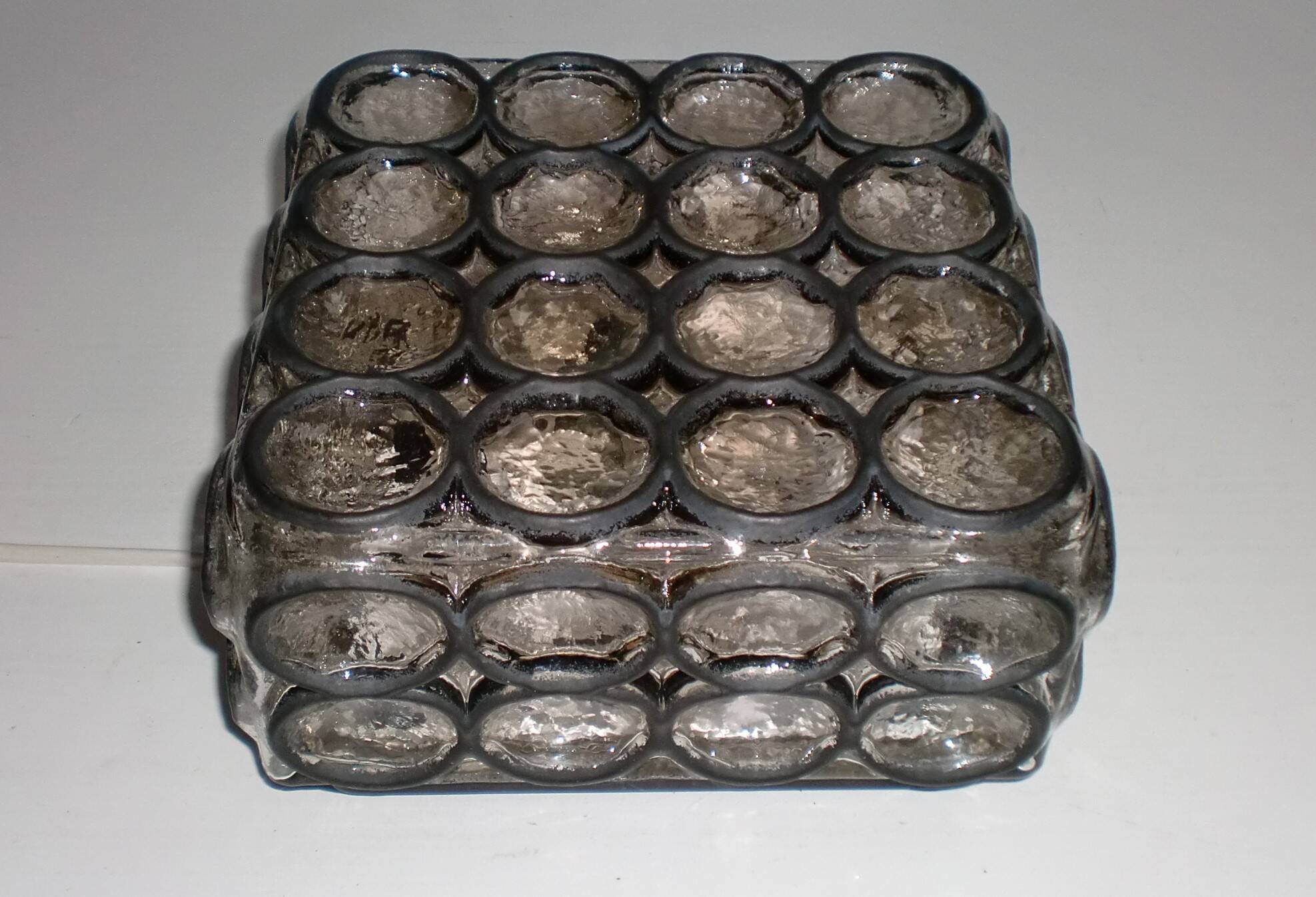 19x19cm  iron-ring glass ceiling lamp by Limburg Glashütte Germany 1960s