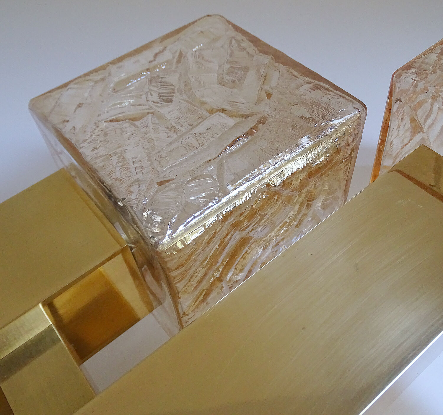 Wall lamp vintage kalmar austria, brass & glass, 70s