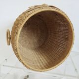 Woven rattan storage basket "owl, chouette" 1970