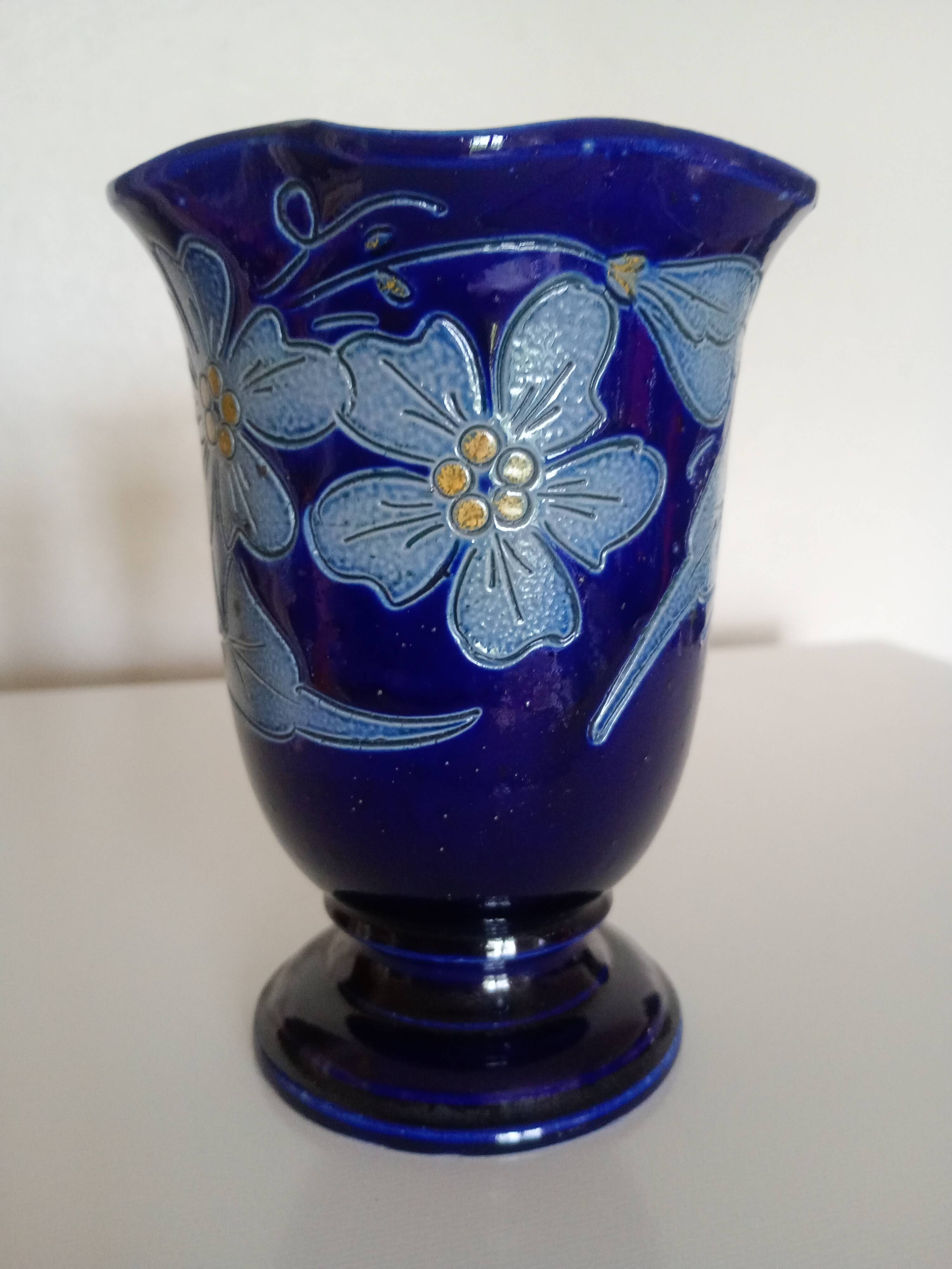 Betschdorf Schmitter Alsace stoneware, cobalt - Corolla vase with flowers