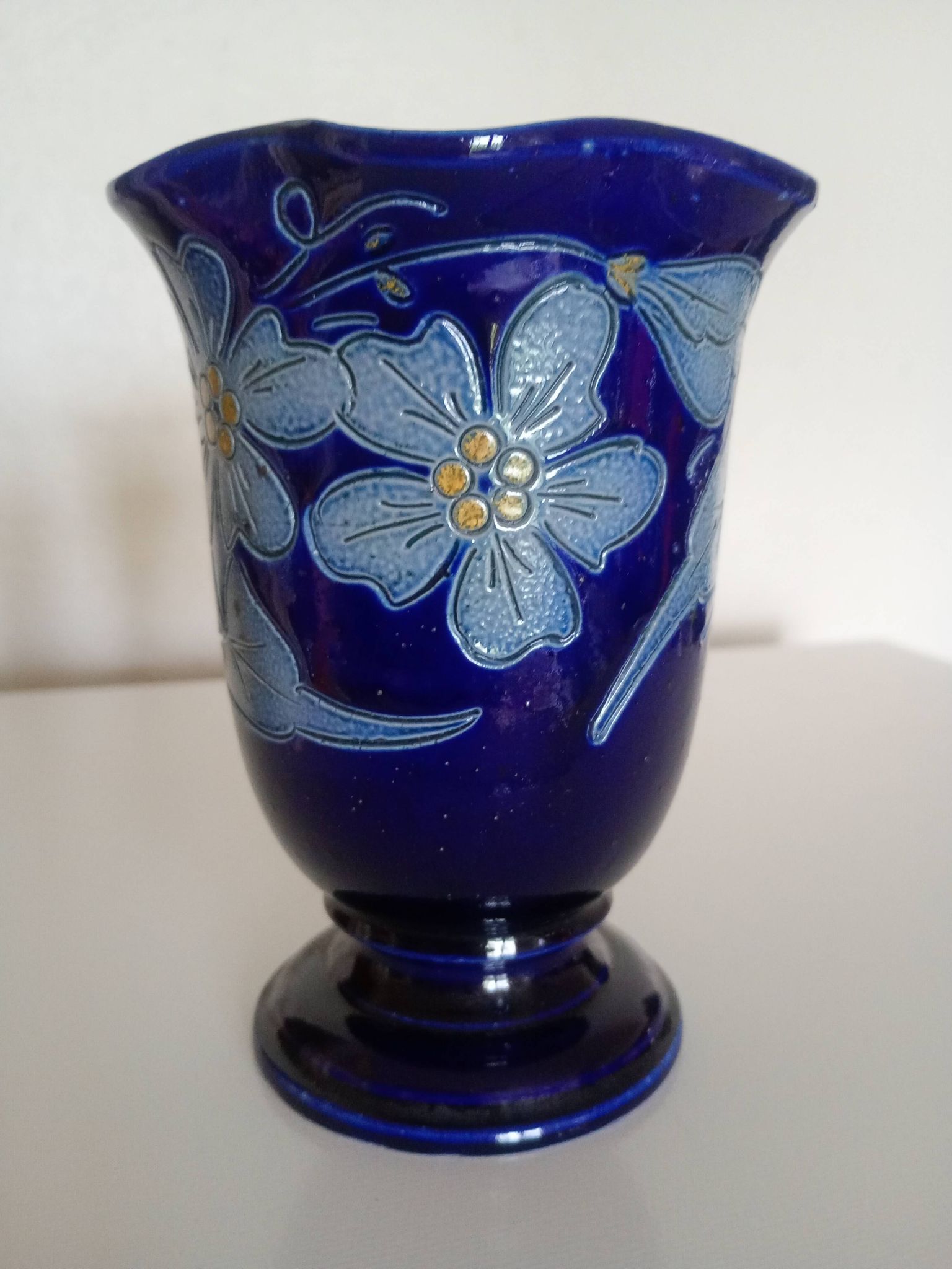 Betschdorf Schmitter grès d'Alsace, cobalt  - Vase corolle aux fleurs