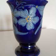 Betschdorf Schmitter grès d'Alsace, cobalt  - Vase corolle aux fleurs