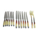 12 old knives and salad cutlery
