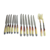 12 old knives and salad cutlery