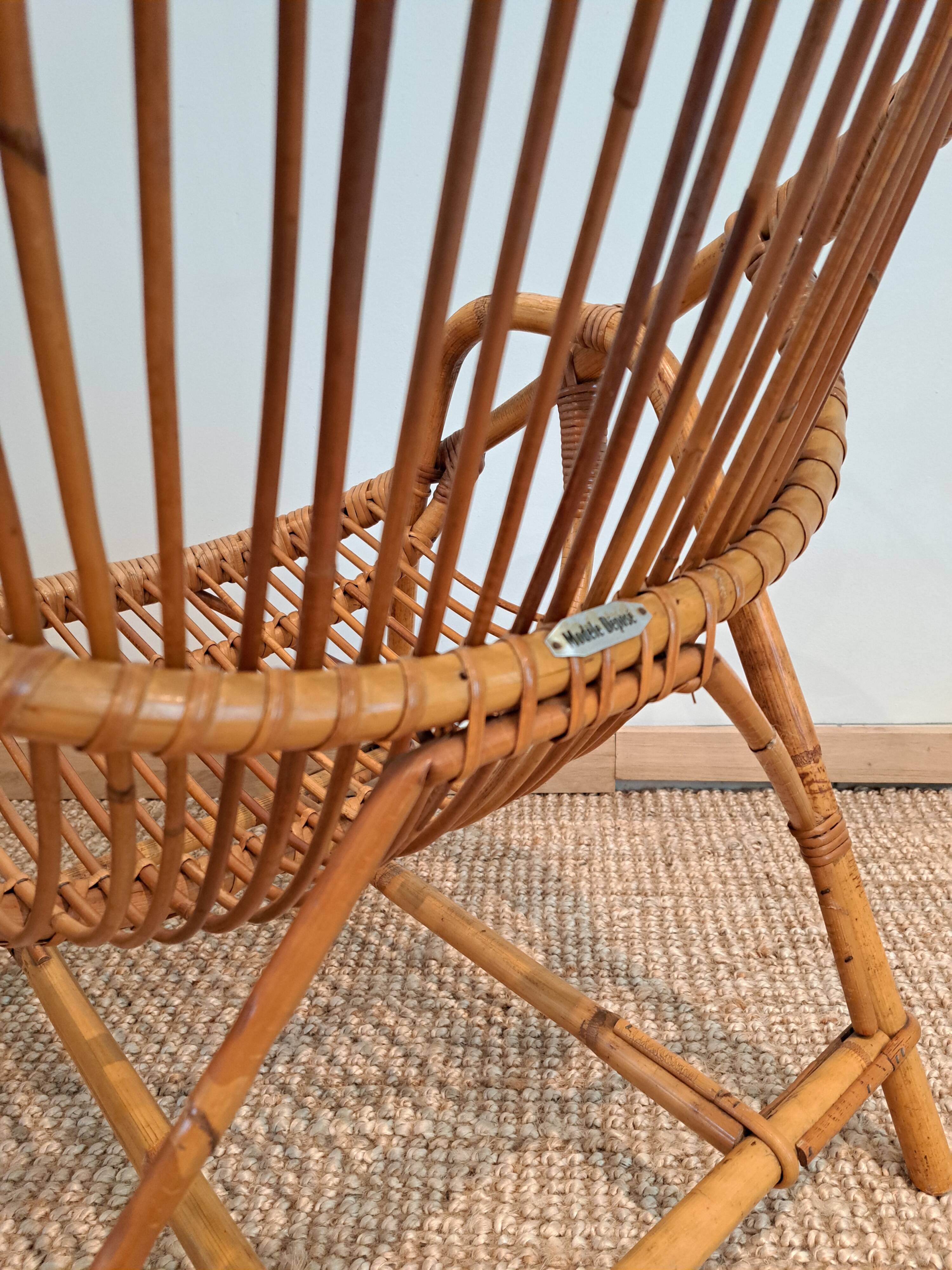Vintage rattan & bamboo armchair from the 60s