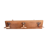 Old wooden coat rack 3 metal hooks