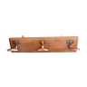 Old wooden coat rack 3 metal hooks