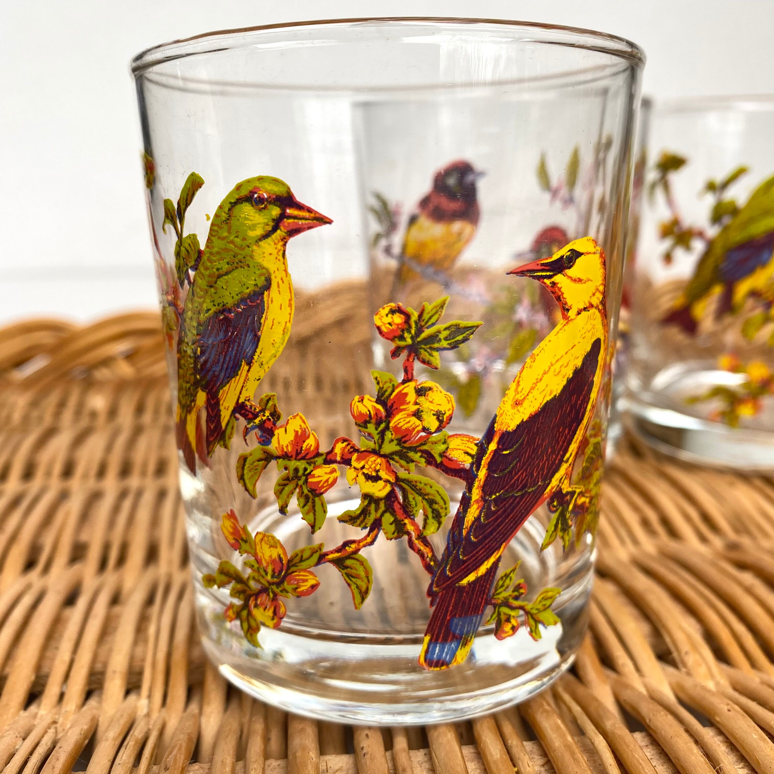 Verres à eau vintage oiseaux
