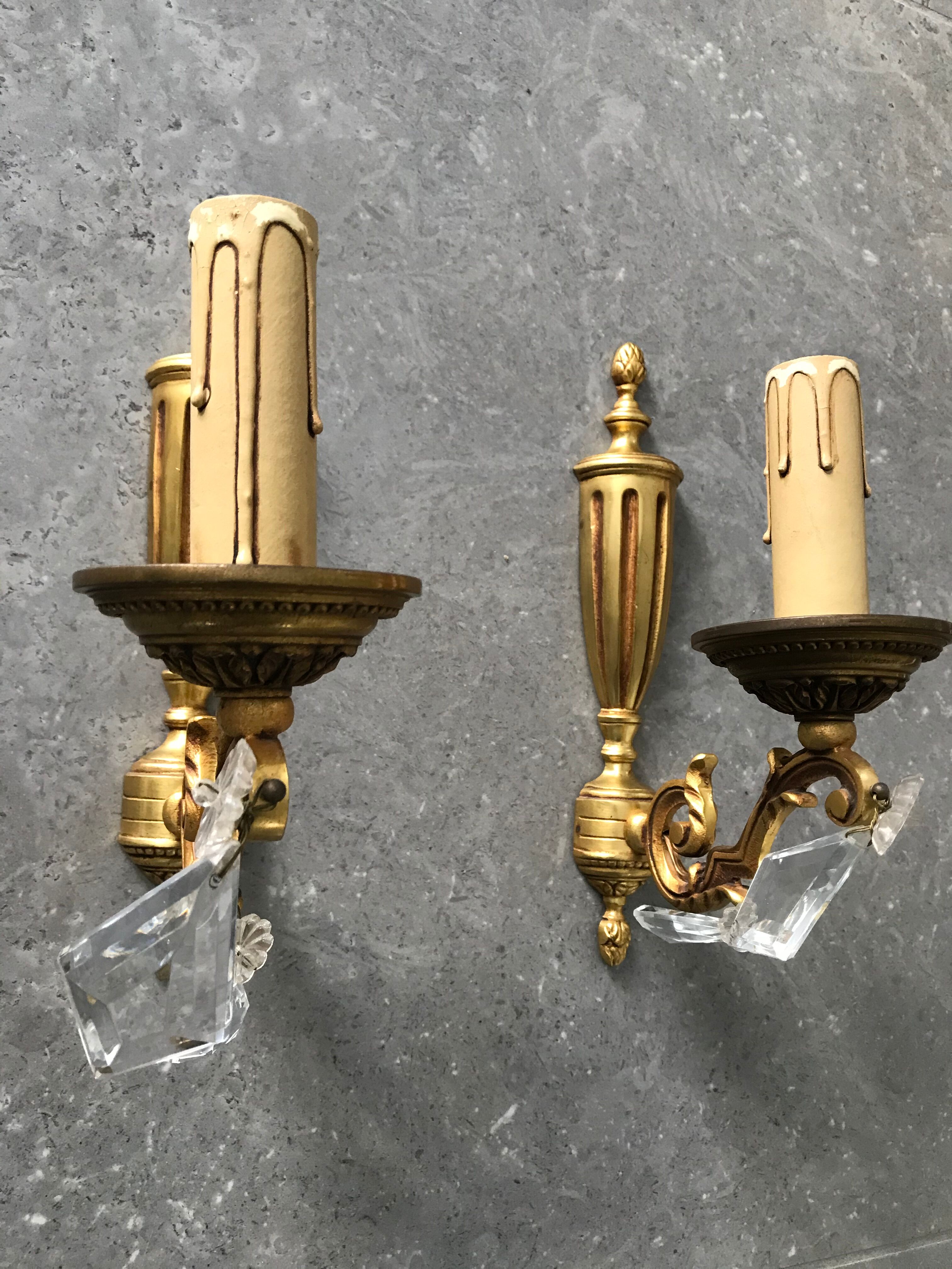 Paire d'applique Louis XVI bronze avec pampilles