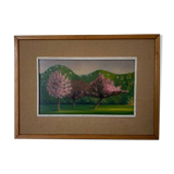 Huile sur carton représentant des arbres en fleurs dans le vent, 1920
