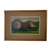 Oil on cardboard 1920 representing trees in bloom in the wind
