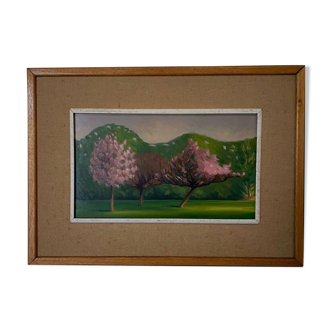 Oil on cardboard 1920 representing trees in bloom in the wind