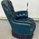 Armchair Napoleon III leather Chesterfield way, late nineteenth