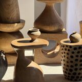 Stool, side table, end table in solid suar wood, spheres H50 D39.