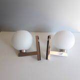 Pair of vintage wall lights - Chrome and glass - 1970s