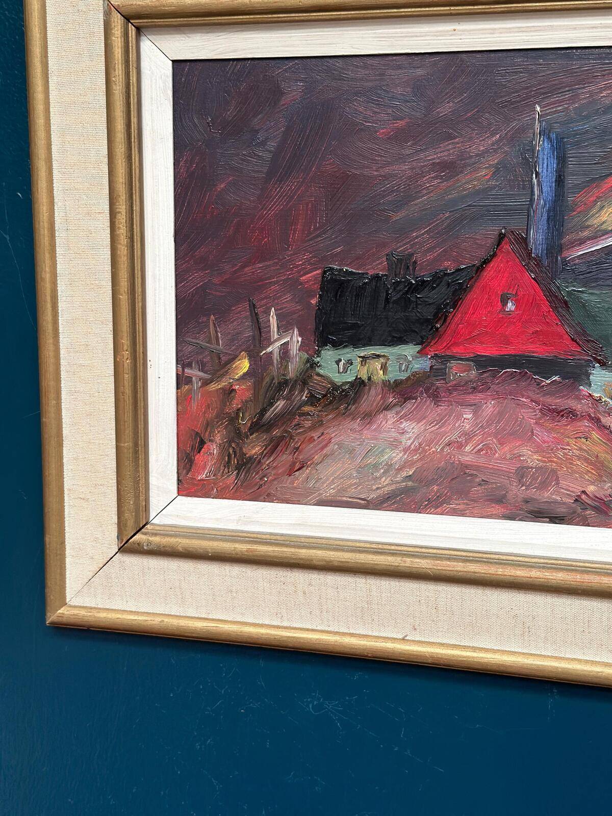 Original Swedish Oil on Panel – “Huts” – Vintage & Framed – 77 × 41 cm