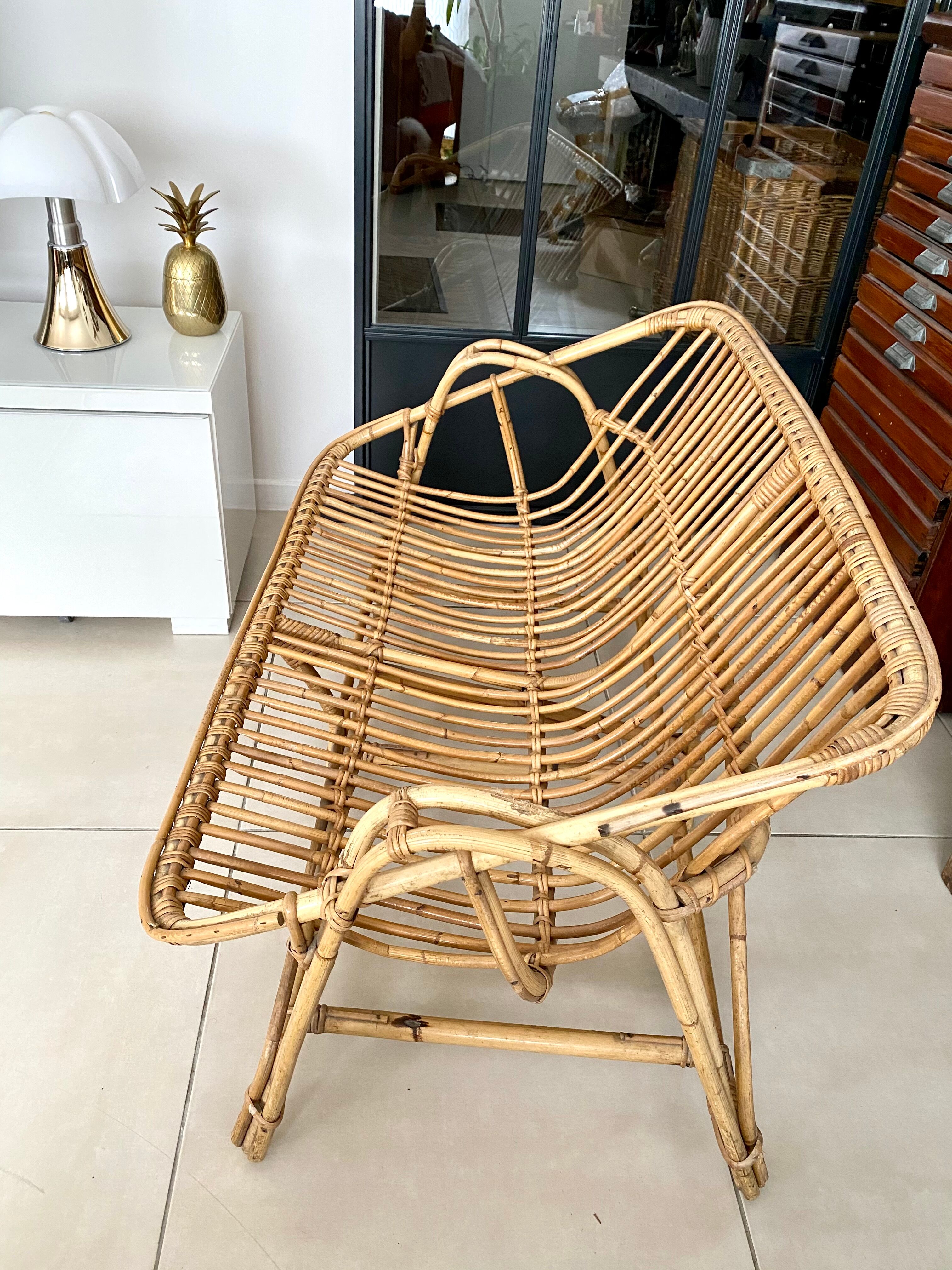 Vintage rattan bench sofa