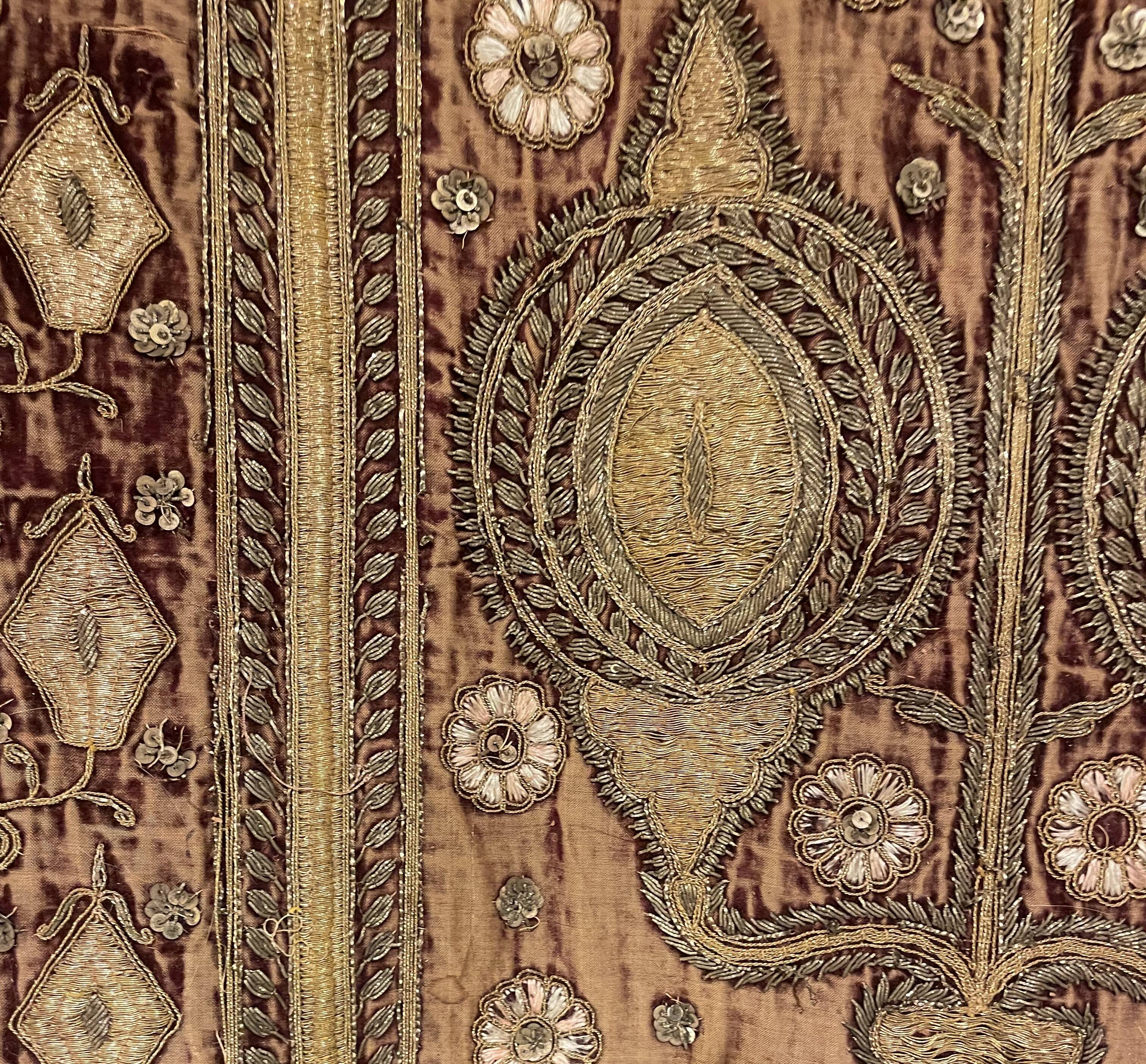 18th Century Indo-Portuguese Embroidery with Gold Thread on Velvet
