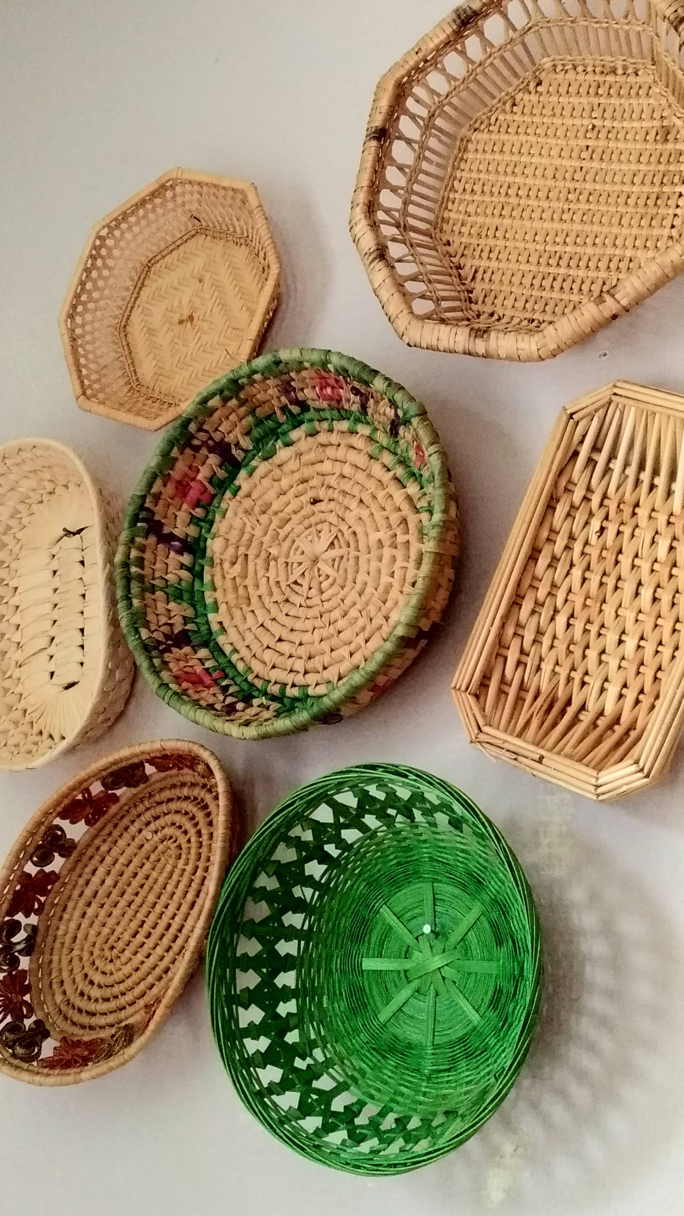 Composition of vintage colorful baskets